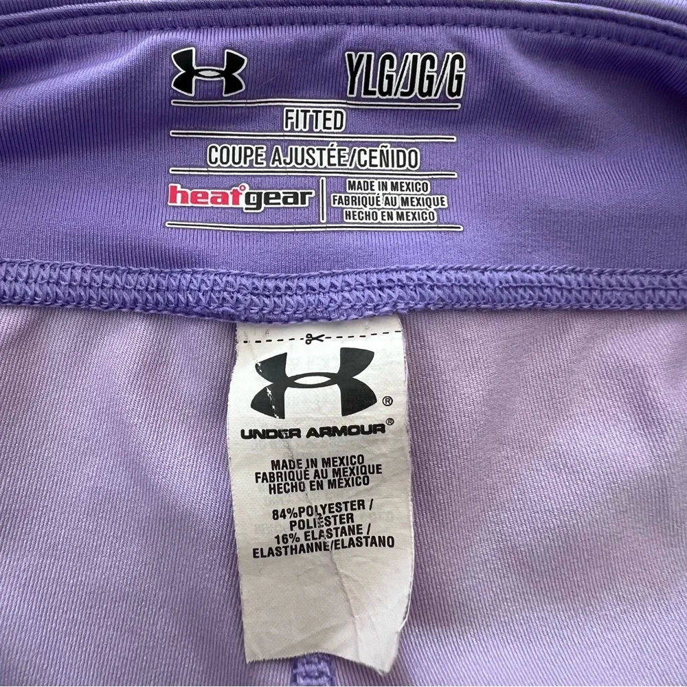 Under Armour HeatGear Purple Camo Printed Leggings, Ankle Crop Girls’ Size Large